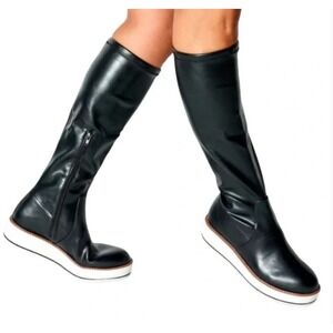 SILENT D Nadia Black Stretch Flatform Knee High Platform Boots EU 38 7.5 NEW
